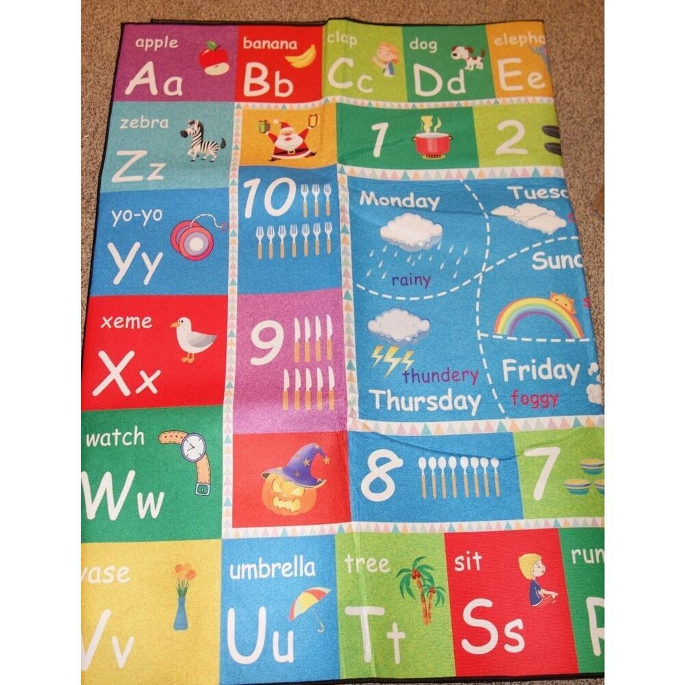 NEW Alphabet Numbers Shapes Educational Non Slip Back Large Area Rug 6'X5'